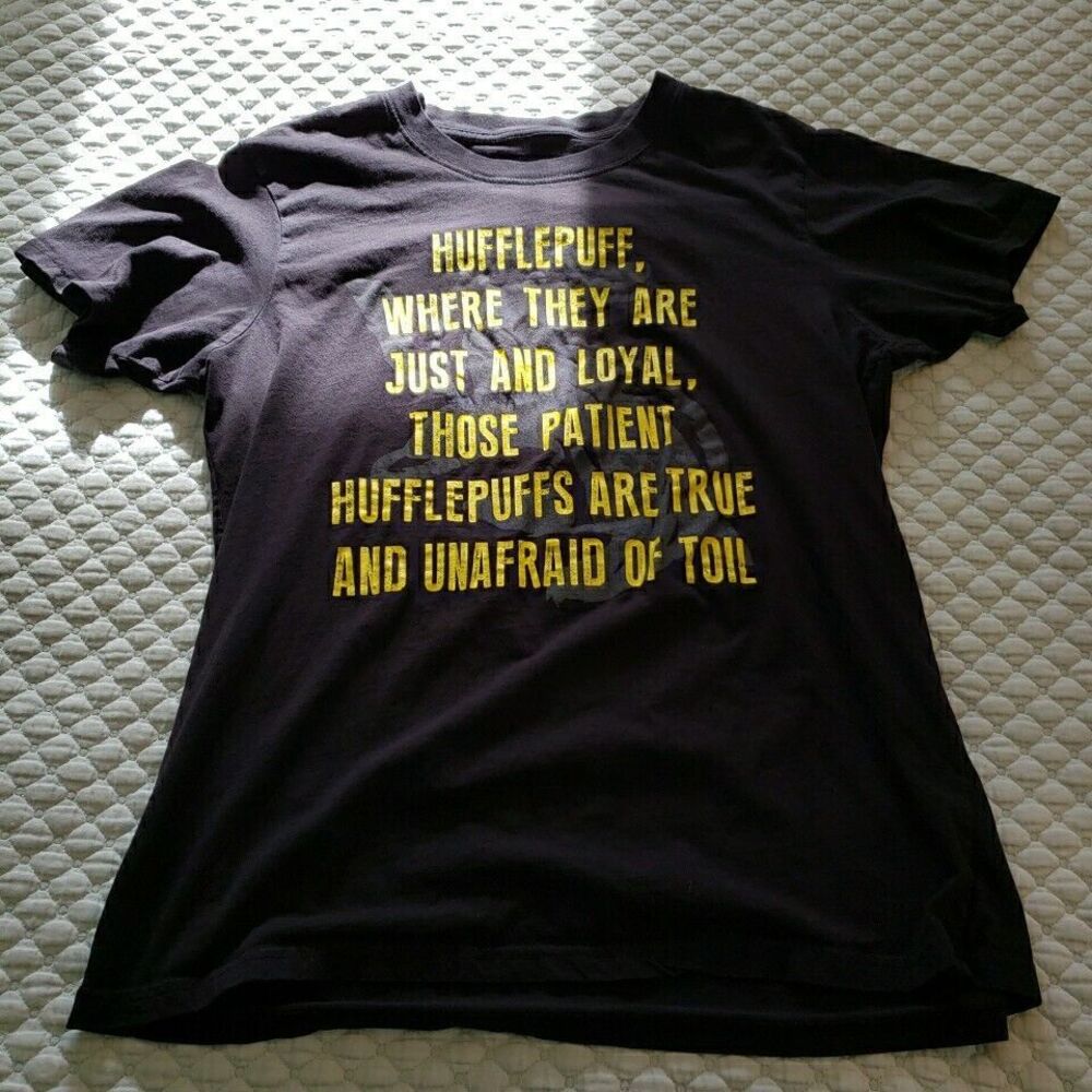 Harry Potter Hufflepuff Mens T Shirt Patient Black and Yellow Size XL Unisex Tee